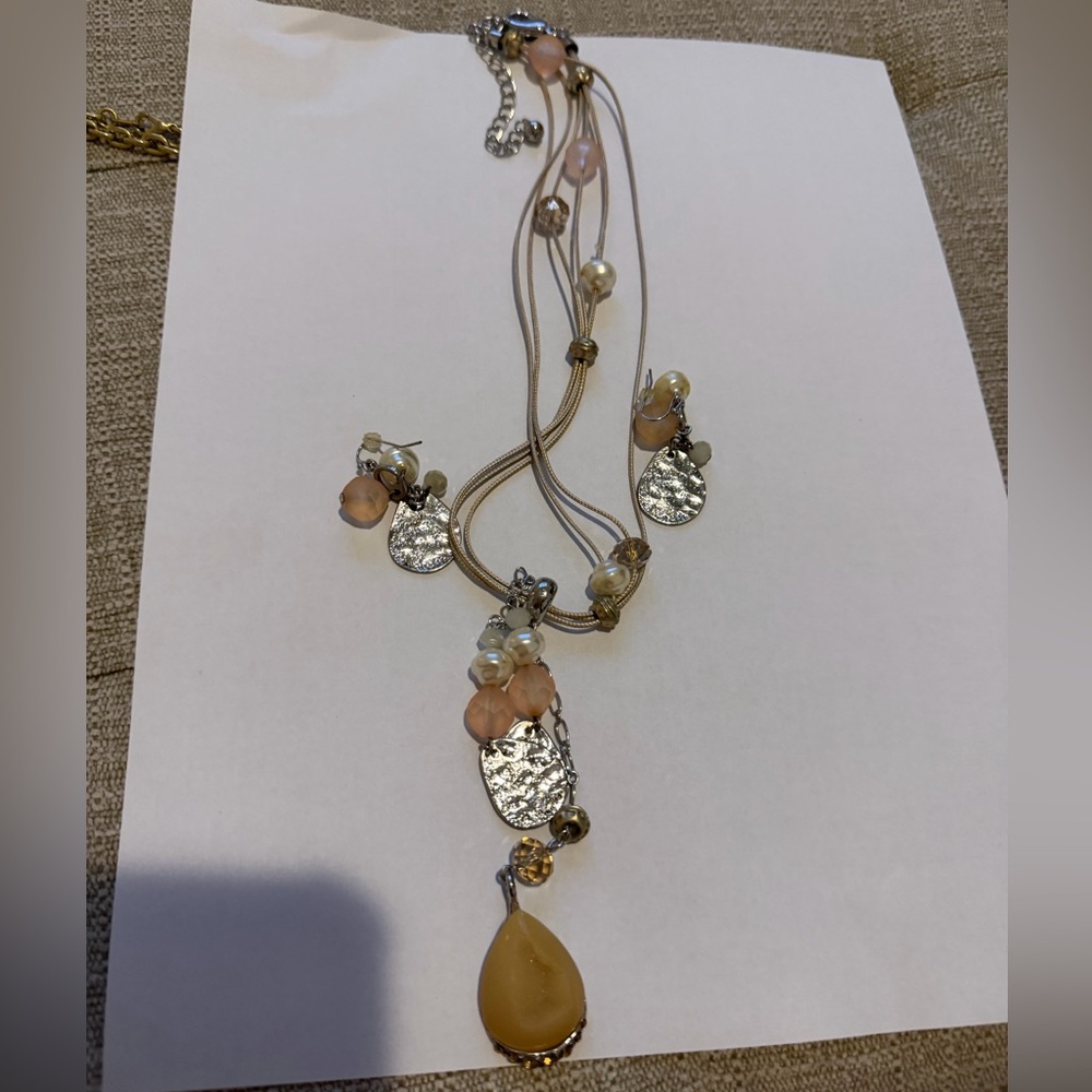 Chico’s Multi-Strand Necklace with Silver and Beige Accents